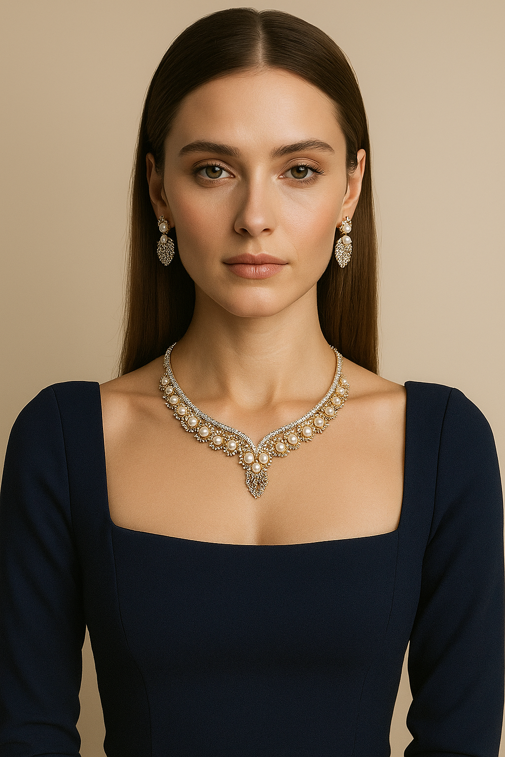 Pearl Radiance Diamond Look Necklace Set
